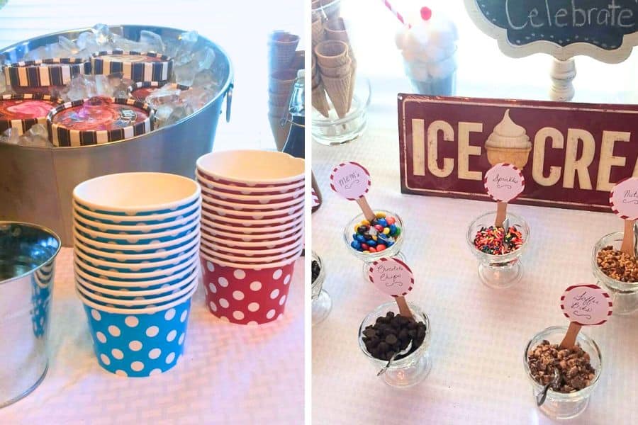 Ice cream and toppings for the ice cream themed party