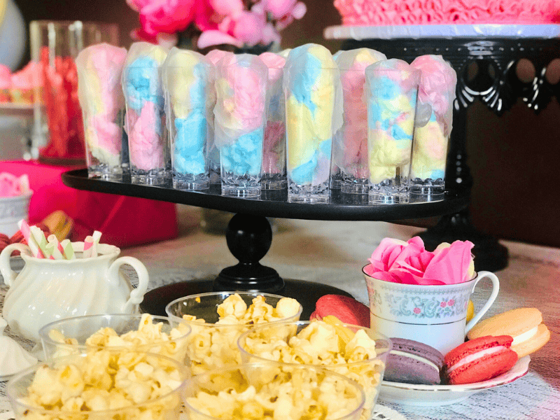 Tea party cotton candy and popcorn